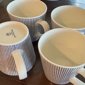 Extra cup added! 5 Royal Doulton Navy and White Dotted Mugs